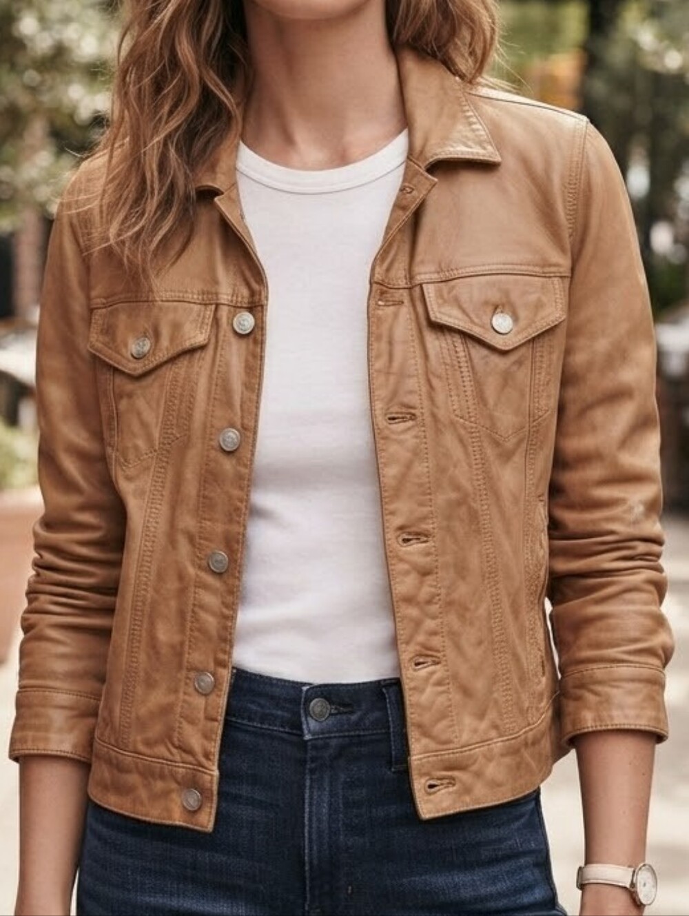 Lucky Brand Leather Trucker Jacket Leather Jacket Brown XS